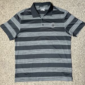 Under Armour Heat Gear Polo Shirt Men’s Large Gray Stripes Embroidered